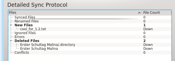 Statusmeldung nach erfolgter Synchronisation