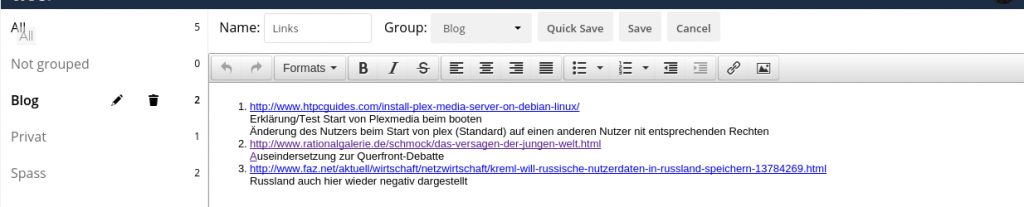 Geöffnete Notiz im Webfrontend