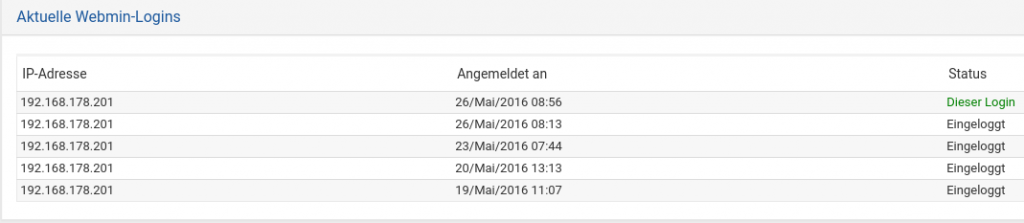 Webmin protokolliert die Logins